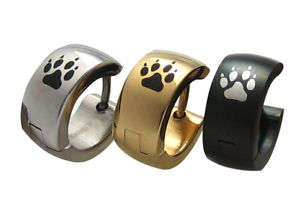 ピアス　ステンレススチールピアス　フープブラックゴールドシルバーウルフpaar kikuchi ohrringe herren damen edelstahl creolen schwarz gold silber wolf