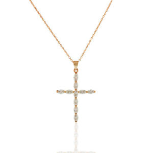 ネックレス　ゴールドジルコニウムクロスローズen argent sterling 925 ton or rose oxyde de zirconium ovale croix religieux