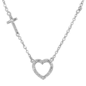 yzlbNX@\bhJ[Vo[uNXargent massif amour croix de coeur charme white crystals femmes collier