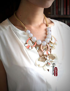 ネックレス　クリップベージュサーモンシャフトレトロビンテージオリジナルcollier floral email saumon beige blanc arbre retro vintage original sd 2