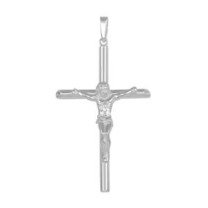 ネックレス　スターリングシルバーホワイトゴールドメッキクロスイエスキリストargent sterling plaqu or blanc croix crucifix avec jesus 3d pendentif