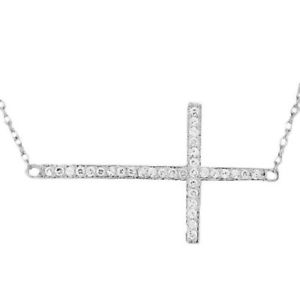 ネックレス　スターリングシルバーサイドホワイトクロスキュービックジルコンネックレスen argent sterling 925 latral croix blanc zircon cubique collier