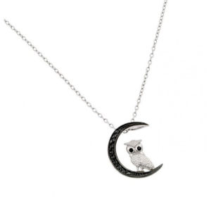 【送料無料】ネックレス スターリングシルバーブラックムーンフクロウネックレスfemmes en argent sterling 925 noir rh lune et chouette collier 【送料無料】ネックレス スターリングシルバーブラックムーンフクロウネックレスfemmes en argent sterling 925 noir rh lune et chouette collier