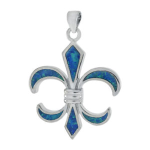 yzlbNX@X^[OVo[Ip[femmes en argent sterling 925 bleu opale fleur de lis pendentif