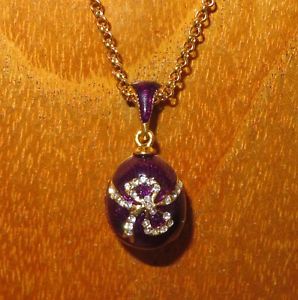 ネックレス　ロシアクランプバイオレットスワロフスキーノードoeuf pendentif russe authentique collier email violet amp; swarovski cristaux noeud