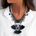 【送料無料】ネックレス クリップポンポンマーブルブラックパールホワイトレトロcollier court pendantif argent pompon noir marbre blanc perle retro jd6(4)