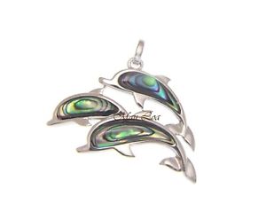 【送料無料】ネックレス　スターリングシルバーハワイアンファミリーアワビパウアシェルen argent sterling 925 hawaen 3 dauphin famille abalone coquillage paua