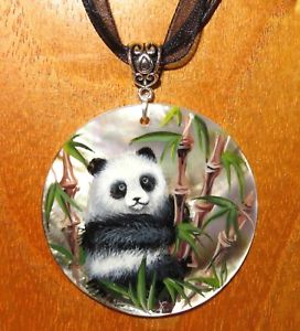 yzlbNX@VAVFp_pendentif russe authentique main de coquille peint panda amp; bambou sign