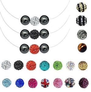 【送料無料】ネックレス　クランプヘマタイトワイヤーナイロンカラーオプションcollier 2 boules hematite shamballa sur fil nylon longueur amp; 1 couleur au choix