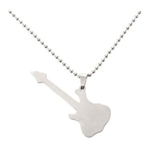 【送料無料】ネックレス　ステンレススチールペンダントネックレスシルバーブラックギター5xguitare en acier inoxydable collier pendentif sliver noir e3e8 2