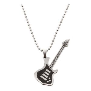 【送料無料】ネックレス　ステンレススチールペンダントネックレスシルバーブラックギター5xguitare en acier inoxydable collier pendentif sliver noir e3e8 1