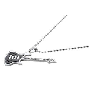 【送料無料】ネックレス　ステンレススチールペンダントネックレスシルバーブラックギター5xguitare en acier inoxydable collier pendentif sliver noir e3e8 3