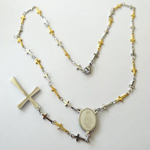 yzlbNX@Rcollana croci uomo tipo rosario acciaio lucido e oro con crocifisso 50 cm 154 n