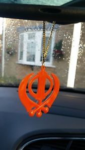 【送料無料】ネックレス　アクリルオレンジパンジャブシークペンダントハングミラーlarge orange acrylique khanda punjabi sikh pendentif voiture miroir accrocher