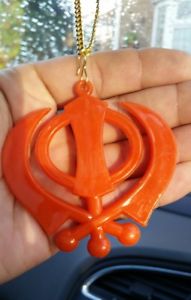 【送料無料】ネックレス　アクリルオレンジパンジャブシークペンダントハングミラーlarge orange acrylique khanda punjabi sikh pendentif voiture miroir accrocher