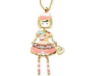 【送料無料】ネックレス　ペンダントネックレスsp768e sautoir collier pendentif poupe articule femme robe mtal peint ro