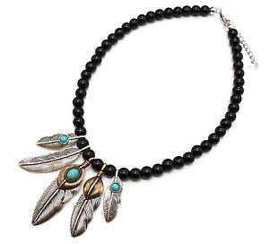 yzlbNX@^y_gGXjbNlbNXcc1456e collier perles noires avec pendentif plumes ethnique mtal vieilli