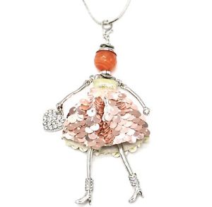 【送料無料】ネックレス ペンダントネックレスドレススパンコールパールピンクゴールドsp847d sautoir collier pendentif poupe robe perles et sequins or rose avec