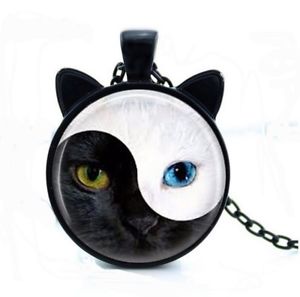 yzlbNX@lbNXy_gwbhcollier pendentif tte et oreilles de chat blanc et noir, yin amp; yang