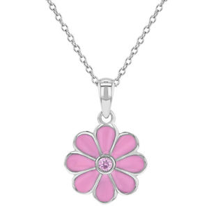 【送料無料】ネックレス　スターリングシルバーピンクエナメルマルガリータen argent sterling 925 rose cz maill marguerite pendenti..