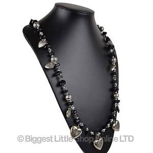 ネックレス　レディースファンタジーシルバーブラック ladies religieux fantaisie long collier classique biblique coeur argent noir