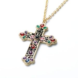 ネックレス　ネックレスクロスクリスタルオリジナルモダンcollier sautoir grosse croix cristal multicolore moderne original soire ddz 1