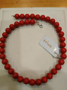 yzlbNX@b\AWFgcollana in corallo rosso 10mm ,con argento 925 , 42cm, astuccio e garanzia