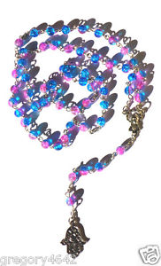 【送料無料】ネックレス　ガラスビードchapelet perles de verre couleur bleu violet main de fatma