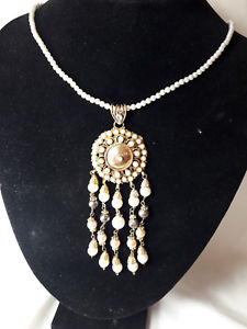 yzlbNX@re[WAWFglbNXpendente vintage argento placcato oro e perle collier collana ciondolo