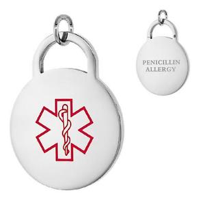 yzlbNX@yjVXeXX`[Ehy_gpnicilline allergie acier inoxydable mdicale pendentif rond, gratuit perle