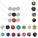 【送料無料】ネックレス　クランプボールワイヤーナイロンカラーオプションcollier 2 boules blanches shamballa sur fil nylon longueur amp; 1 couleur au choix