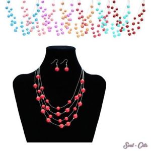 yzlbNX@COsNWG[lbNXZbg1 set de bijoux collier avec boucles doreilles perles rose lila turquois blanc