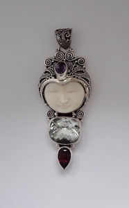 【送料無料】ネックレス　クリエイションシルバーアンプペンダントマスクagnes creations beau pendentif en argent 925 amp; masque os sculpte amp; amethystes