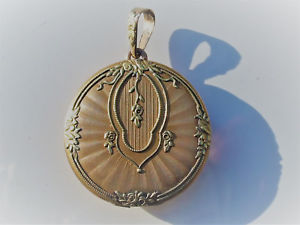 yzlbNX@y_ghACG[S[hO[beau pendentif porte photos ancien 1900 en or jaune et vert 18k 750 dt 2,6cm