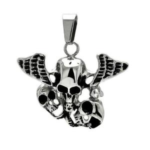 ネックレス　ステンレススチールボールチェーンacier inoxydable trois crnes w ailes pendentif, gratuit ball chain