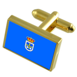 【送料無料】メンズアクセサリ—　オビエドスペインゴールドフラッグカフスボタンボックスoviedo city spain gold flag cufflinks engraved box