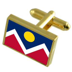 【送料無料】メンズアクセサリ—　デンバーシティアメリカゴールドフラッグカフスボタンボックスdenver city usa gold flag cufflinks engraved box 1