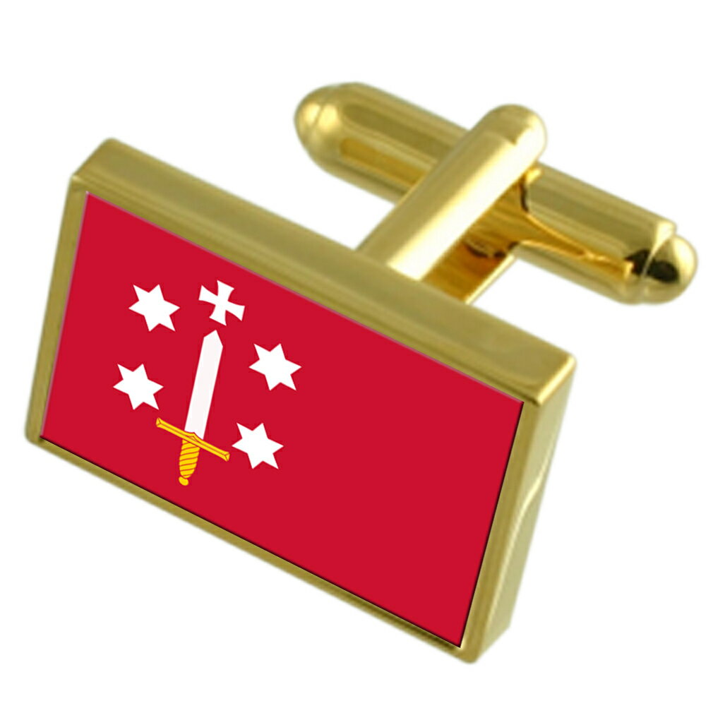 【送料無料】メンズアクセサリ—　ハールレムオランダゴールドフラッグカフスボタンボックスhaarlem city netherlands gold flag cufflinks engraved box