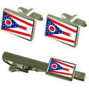 【送料無料】メンズアクセサリ— オハイオカフスボタンタイクリップマッチングボックスセットohio flag cufflinks tie clip m...