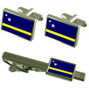 【送料無料】メンズアクセサリ—　フラグカフスボタンタイクリップマッチングボックスセットcuraao flag cufflinks tie clip matching box gift set