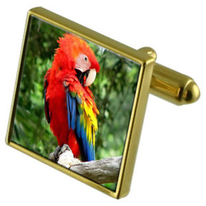 【送料無料】メンズアクセサリ—　コンゴウインコオウムカフスボタンクリスタルタイクリップセットscarlet macaw parrot goldtone cufflinks crystal tie clip gift set