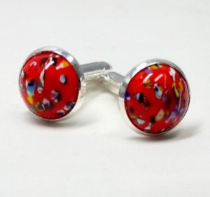 【送料無料】メンズアクセサリ—　ビンテージガラスカボションカフリンクスvintage 1950s red glass cabochon small 14mm round silver plated cufflinks