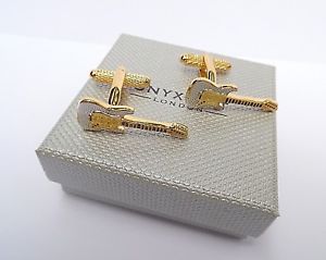【送料無料】メンズアクセサリ—　ゴールドシルバーボックスギターカフオニキスアートリンクgold amp; silver electric guitar metal cuff links in a gift box by onyx art