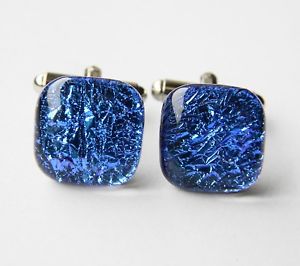 【送料無料】メンズアクセサリ—　ダイクロイックガラスカフスボタン