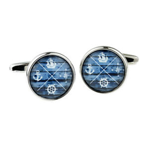 【送料無料】メンズアクセサリ— アンカーホイールコンパスカフリンクス×nautical driftwood anchor, wheel, compass ship cufflinks boxed x2boc094