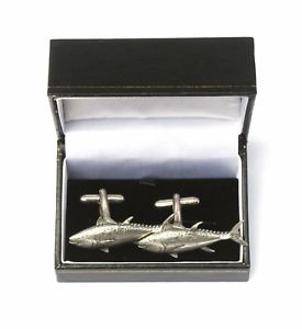 【送料無料】メンズアクセサリ—　マグロボックスカフスボタンピューターtuna fish cufflinks pewter made in uk gift boxed or pouched quantity discount