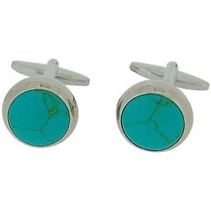 【送料無料】メンズアクセサリ—　ラウンドストーンカフスボタンセットjakob strauss gents silvertone round bluegreen stone set cufflinks