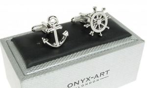 【送料無料】メンズアクセサリ—　アンカーオニキスボックスホイールカフリンクスships anchor and whee..