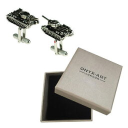 【送料無料】メンズアクセサリ—　メンズシルバーアーミータンクカフスボタンオニキスアートボックスオンmens silver army tank machinery cufflinks amp; gift box by onyx art