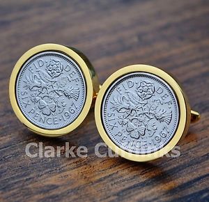 【送料無料】メンズアクセサリ— コインカフスボタンゴールド601958 sixpence 6d coin cufflinks gold mens 60th birthday anniversary present gift